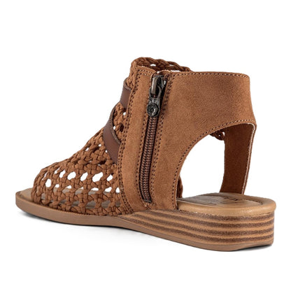 Blowfish Malibu Anuella Women's Mesh Zip Up Low Wedge Vegan Gladiator Sandal Cognac Brown