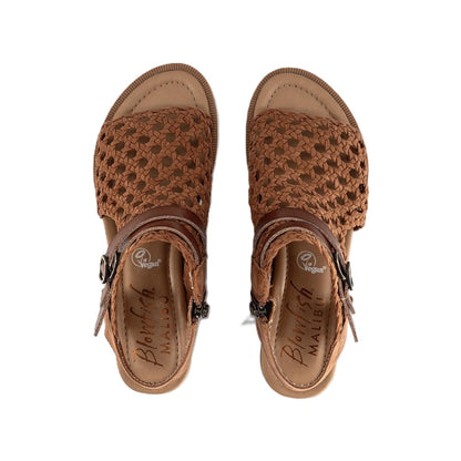 Blowfish Malibu Anuella Women's Mesh Zip Up Low Wedge Vegan Gladiator Sandal Cognac Brown