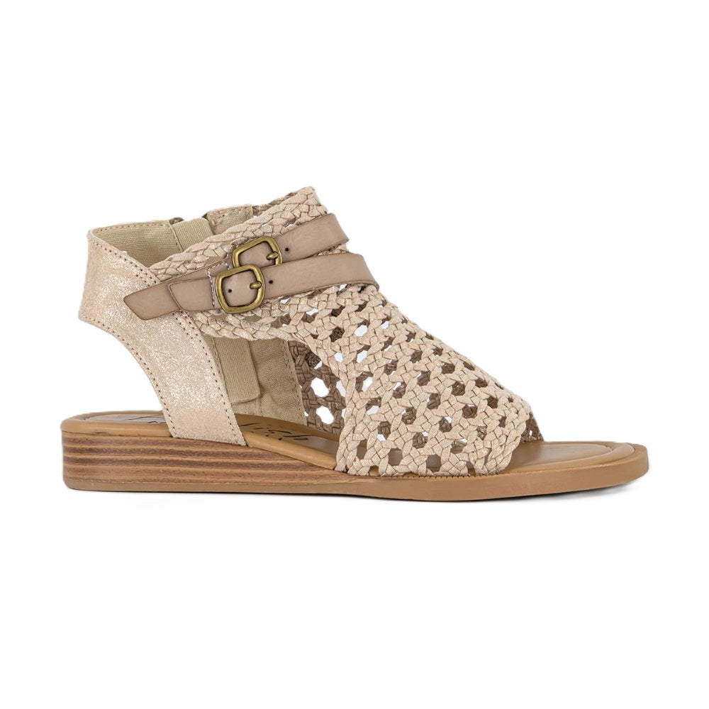Blowfish Malibu Anuella Women's Mesh Zip Up Low Wedge Vegan Gladiator Sandal Gold