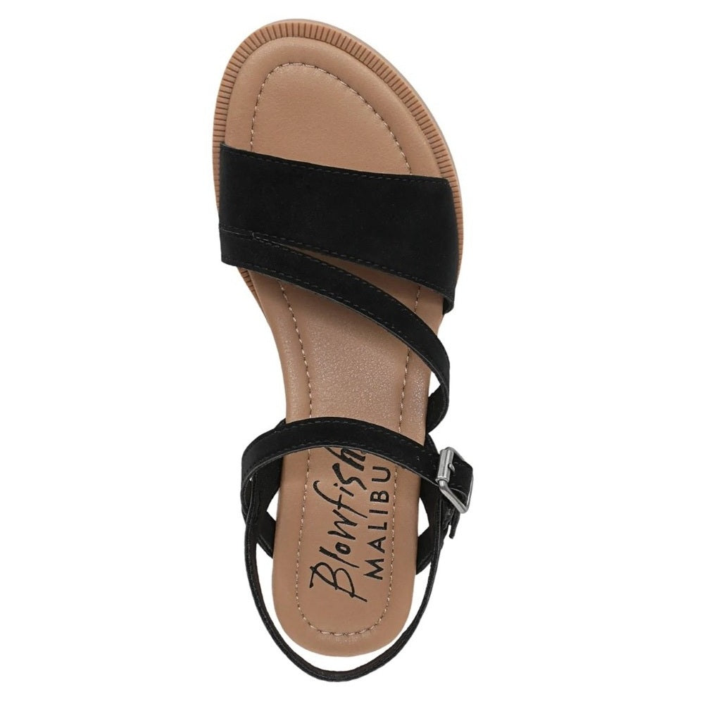 Blowfish Malibu Arrow Women's Low Wedge Ankle Buckle Vegan Sandal Black