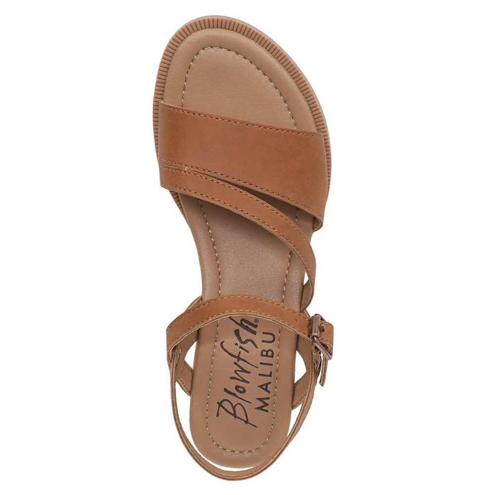 Blowfish Malibu Arrow Women's Low Wedge Ankle Buckle Vegan Sandal Scotch Brown