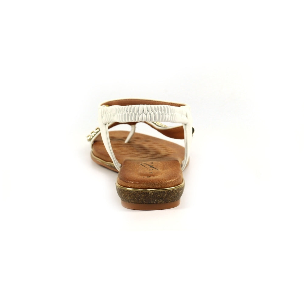 Lunar Asia Women's Gold Plated and Diamante Decorated Toe Loop Sandal White