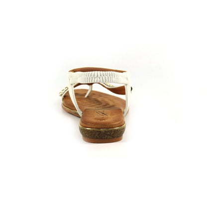 Lunar Asia Women's Gold Plated and Diamante Decorated Toe Loop Sandal White