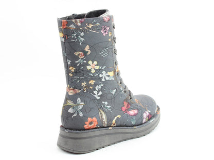 Heavenly Feet Martina4 Lace Up Wedge Boot Grey Fantasy VEGAN FRIENDLY