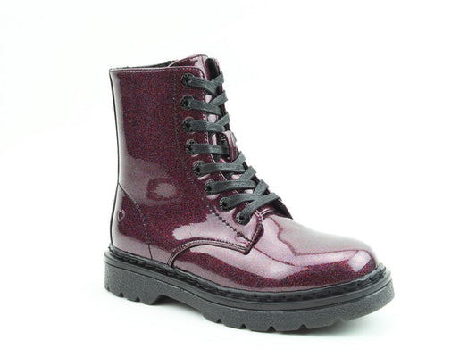 Heavenly Feet Justina Women's 8 Eye Lace Up/Zip Up Ankle Boot Purple Glitter VEGAN FRIENDLY