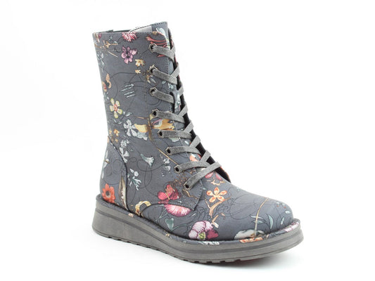 Heavenly Feet Martina4 Lace Up Wedge Boot Grey Fantasy VEGAN FRIENDLY