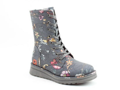Heavenly Feet Martina4 Lace Up Wedge Boot Grey Fantasy VEGAN FRIENDLY
