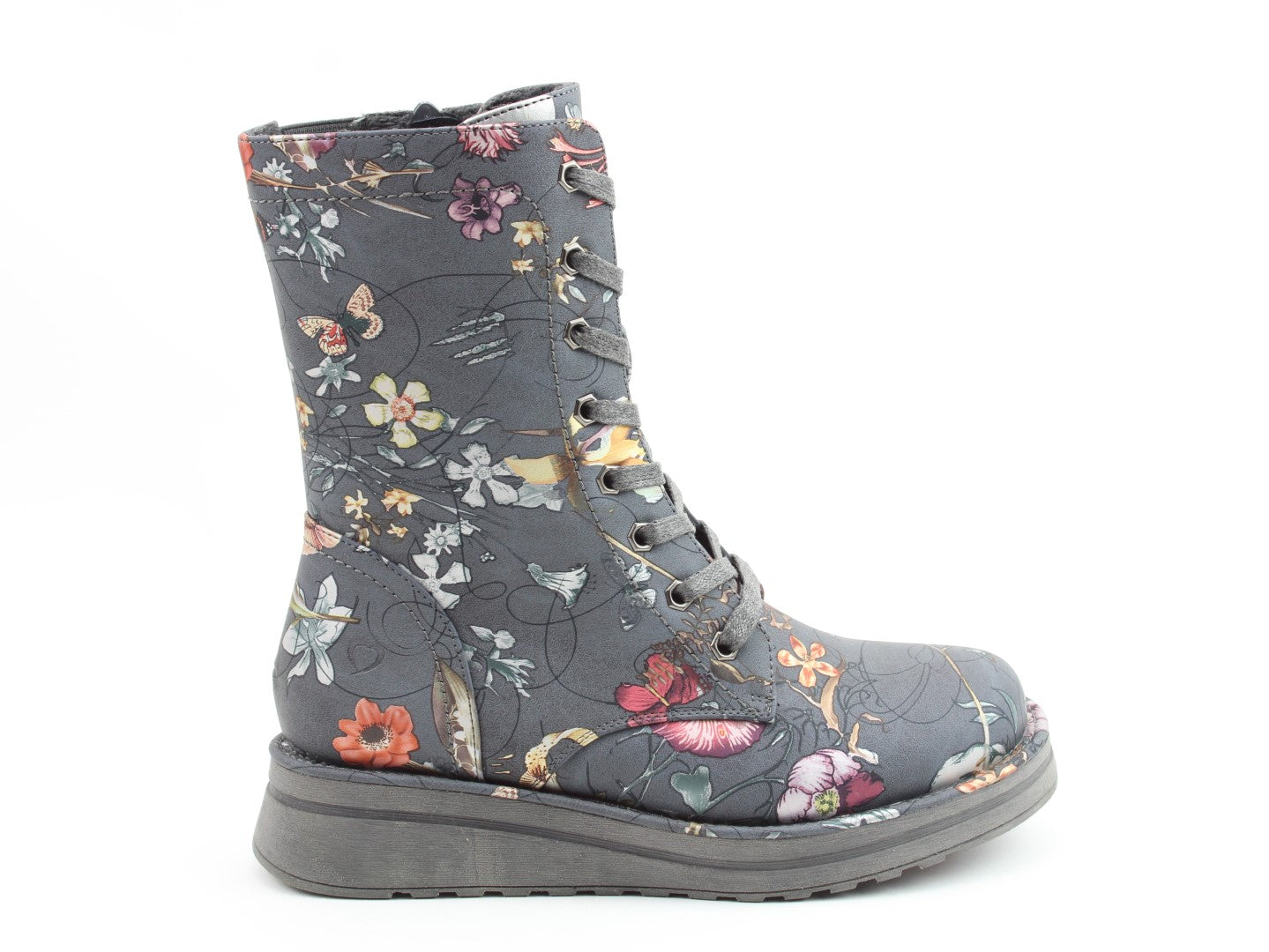 Heavenly Feet Martina4 Lace Up Wedge Boot Grey Fantasy VEGAN FRIENDLY