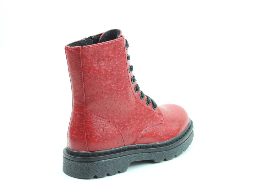 Heavenly Feet Justina Women's 8 Eye Lace Up/Zip Up Ankle Boot Emboss Hearts Scarlett VEGAN FRIENDLY