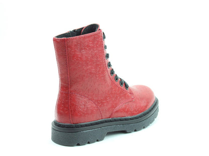 Heavenly Feet Justina Women's 8 Eye Lace Up/Zip Up Ankle Boot Emboss Hearts Scarlett VEGAN FRIENDLY
