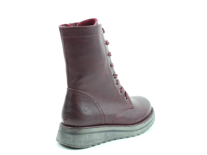Heavenly Feet Martina4 Lace Up Wedge Boot Burgundy VEGAN FRIENDLY