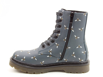 Heavenly Feet Justina Women's 8 Eye Lace Up/Zip Up Ankle Boot Ocean Bee VEGAN FRIENDLY