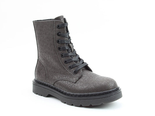 Heavenly Feet Justina Women's 8 Eye Lace Up/Zip Up Ankle Boot Emboss Hearts Earth VEGAN FRIENDLY