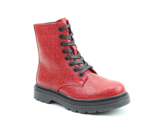 Heavenly Feet Justina Women's 8 Eye Lace Up/Zip Up Ankle Boot Emboss Hearts Scarlett VEGAN FRIENDLY