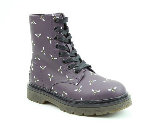 Heavenly Feet Justina Women's 8 Eye Lace Up/Zip Up Ankle Boot Purple Bee VEGAN FRIENDLY