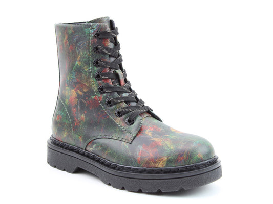 Heavenly Feet Justina Women's 8 Eye Lace Up/Zip Up Ankle Boot Forest Woodland VEGAN FRIENDLY
