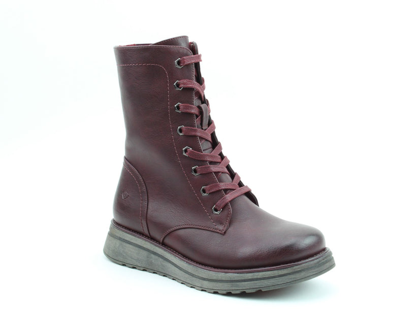 Heavenly Feet Martina4 Lace Up Wedge Boot Burgundy VEGAN FRIENDLY