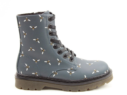 Heavenly Feet Justina Women's 8 Eye Lace Up/Zip Up Ankle Boot Ocean Bee VEGAN FRIENDLY