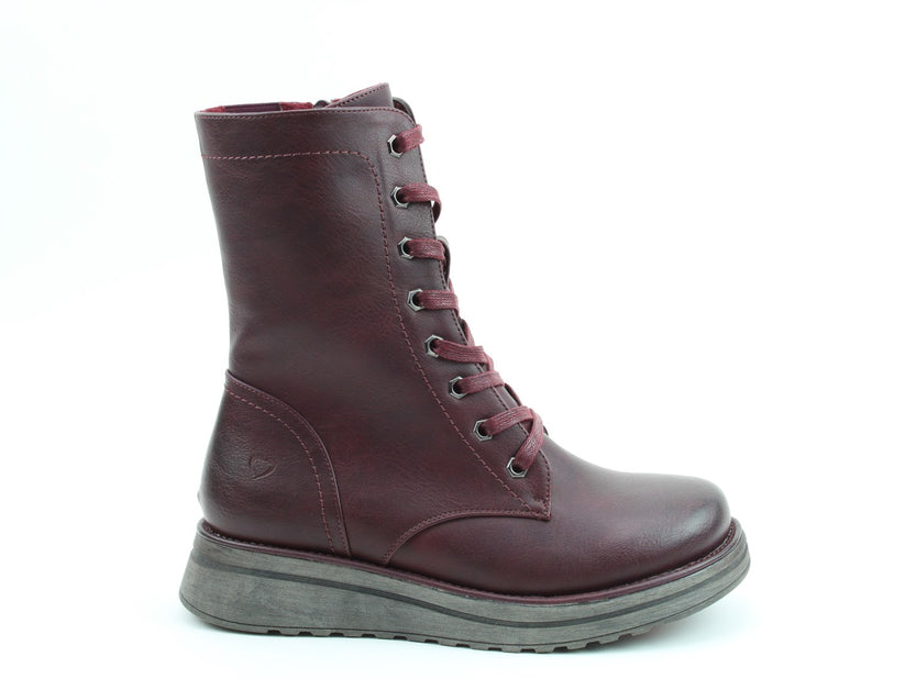 Heavenly Feet Martina4 Lace Up Wedge Boot Burgundy VEGAN FRIENDLY