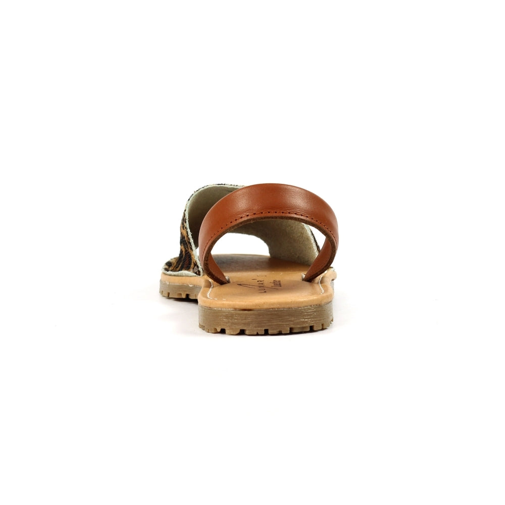 Lunar Azura Women's Leather Flat Heel Slingback Sandal Leopard