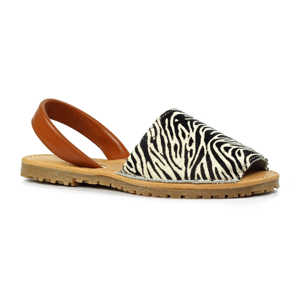 Lunar Azura Women's Leather Flat Heel Slingback Sandal Zebra