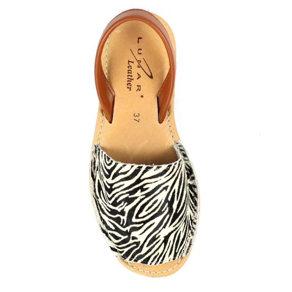 Lunar Azura Women's Leather Flat Heel Slingback Sandal Zebra