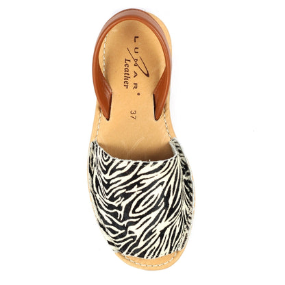 Lunar Azura Women's Leather Flat Heel Slingback Sandal Zebra