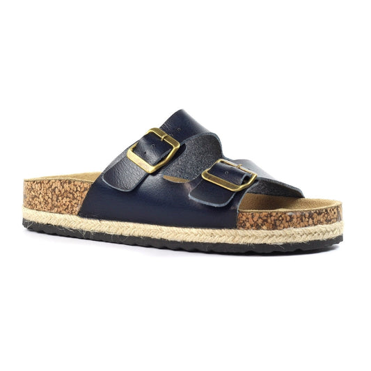 Lunar Belinda Women's Woven Hessian Twin Buckle Sandal Navy