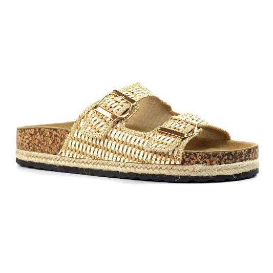 Lunar Bijou Women's Woven Style Twin Strap Sandal Beige