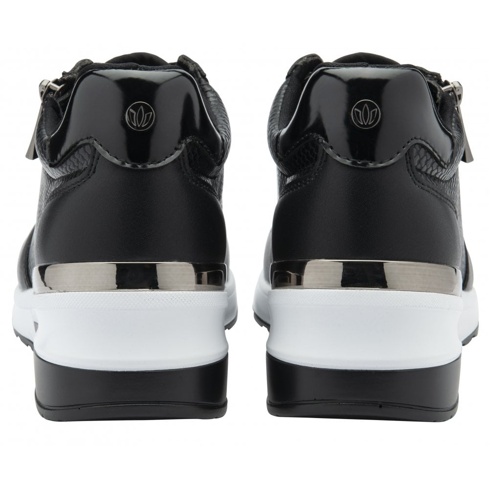 Lotus Isabella Women's Lace Up / Zip Up Wedge Trainer Black