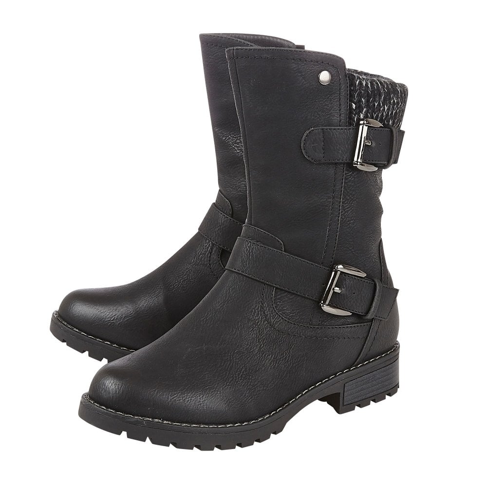 Lotus Jemima Women's Mid Calf Biker Style Boot Black