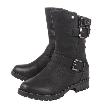 Lotus Jemima Women's Mid Calf Biker Style Boot Black