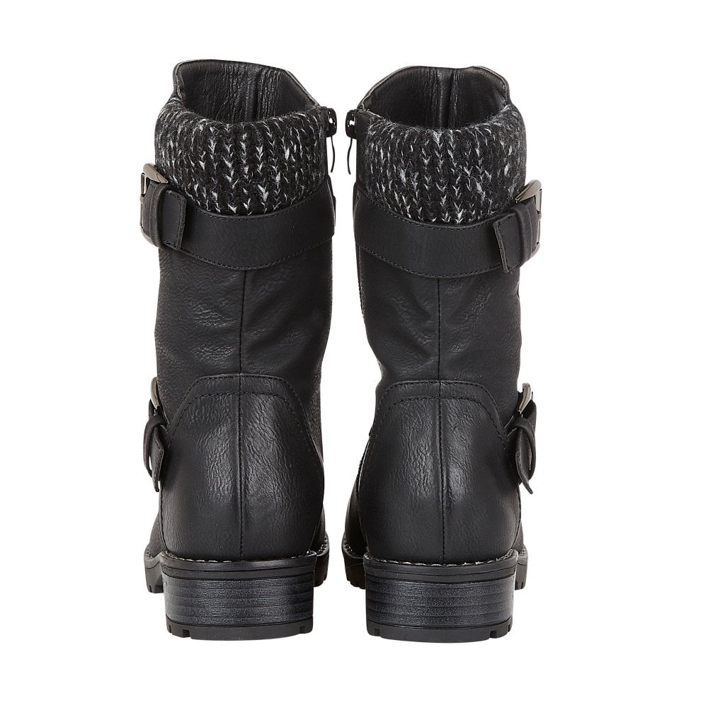 Lotus Jemima Women's Mid Calf Biker Style Boot Black