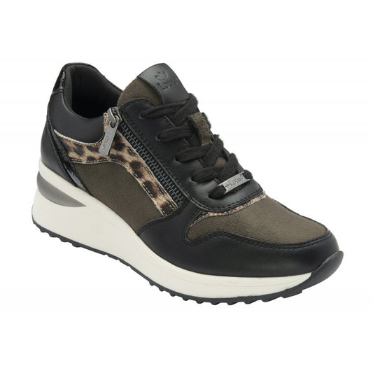Lotus Moore Women's Zip Up / Lace Up Wedge Trainer Black Khaki