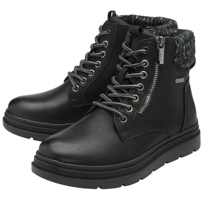 Lotus Saundra Women's Lace Up / Zip Up Waterproof Ankle Boot Black Matt