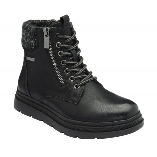 Lotus Saundra Women's Lace Up / Zip Up Waterproof Ankle Boot Black Matt