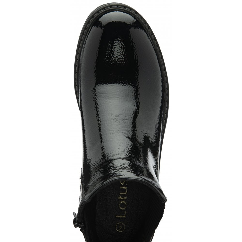 Lotus Lottie Women's Zip Up Gusset Ankle Boot Black Patent