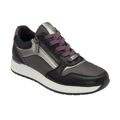 Lotus Venus Women's Zip Up / Lace Up Wedge Trainer Black Purple