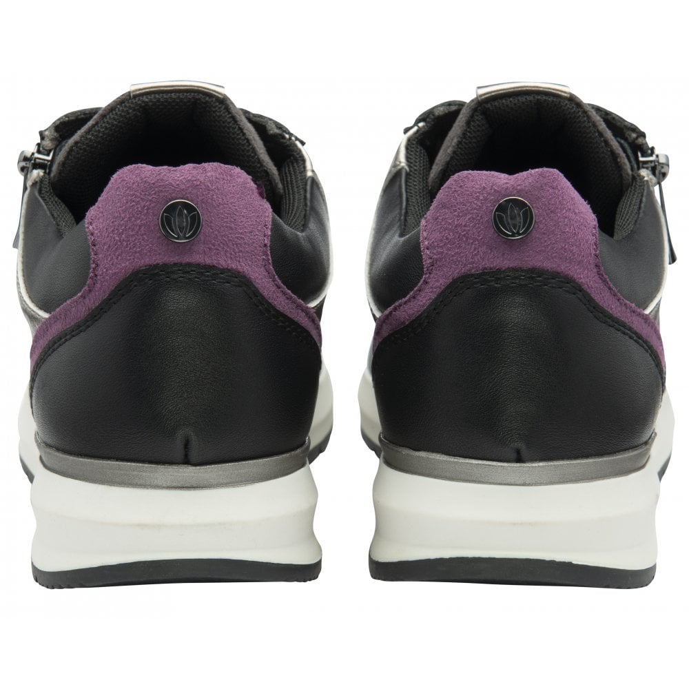 Lotus Venus Women's Zip Up / Lace Up Wedge Trainer Black Purple
