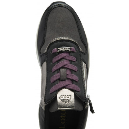 Lotus Venus Women's Zip Up / Lace Up Wedge Trainer Black Purple