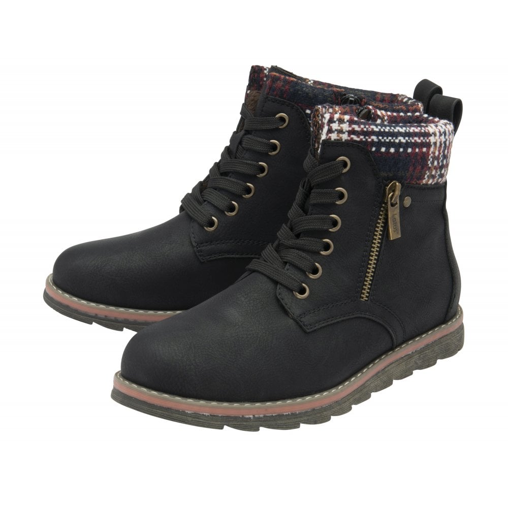 Lotus Montreal Women's Lace Up / Zip Up Ankle Boot Black