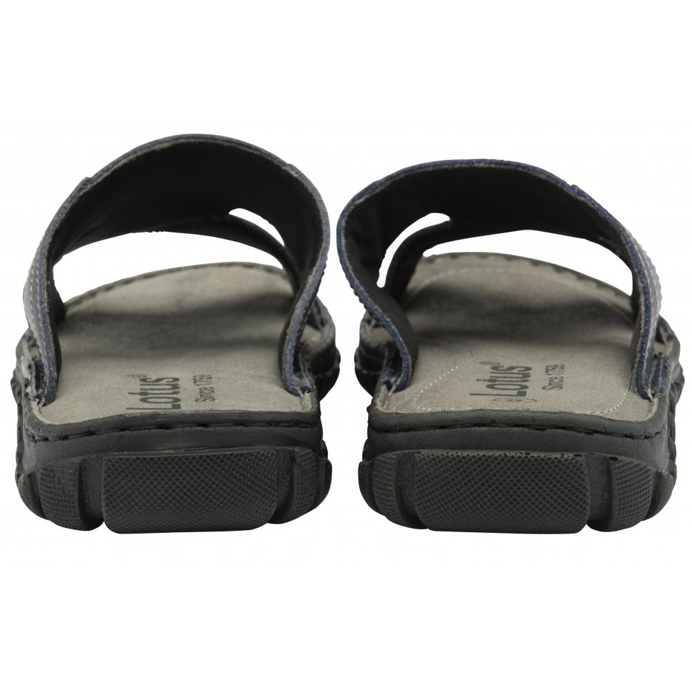 Lotus Bastion Men's Leather Slip On Mule Sandal Blue