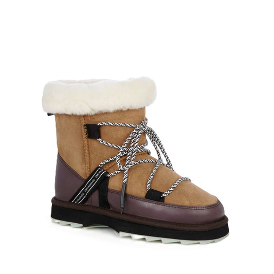 Emu Blurred Women's Wool Sheepskin Water Resistant Lace & Zip Up Cosy Boot Chestnut