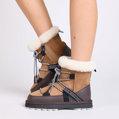Emu Blurred Women's Wool Sheepskin Water Resistant Lace & Zip Up Cosy Boot Chestnut