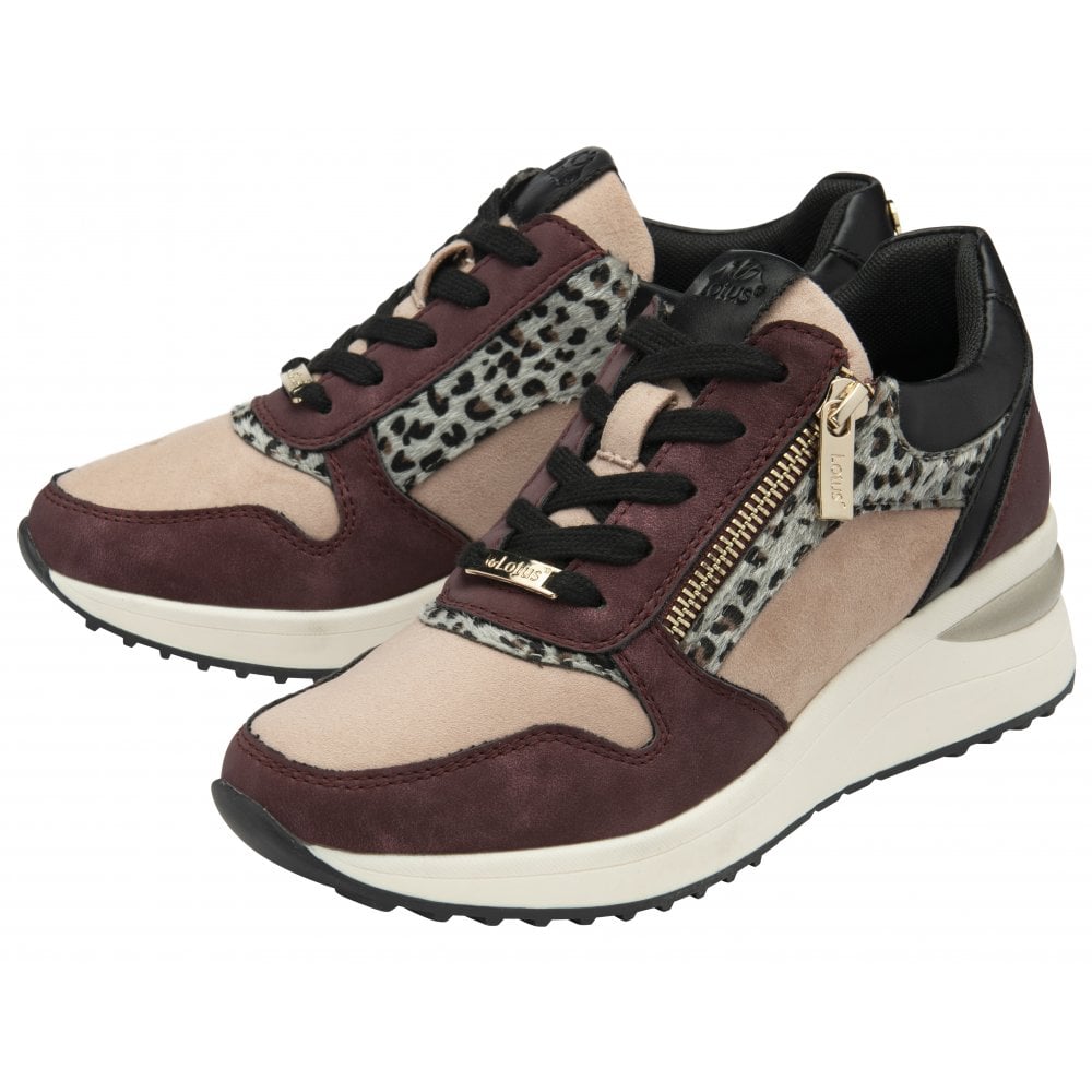 Lotus Moore Women's Zip Up / Lace Up Wedge Trainer Bordo Pink