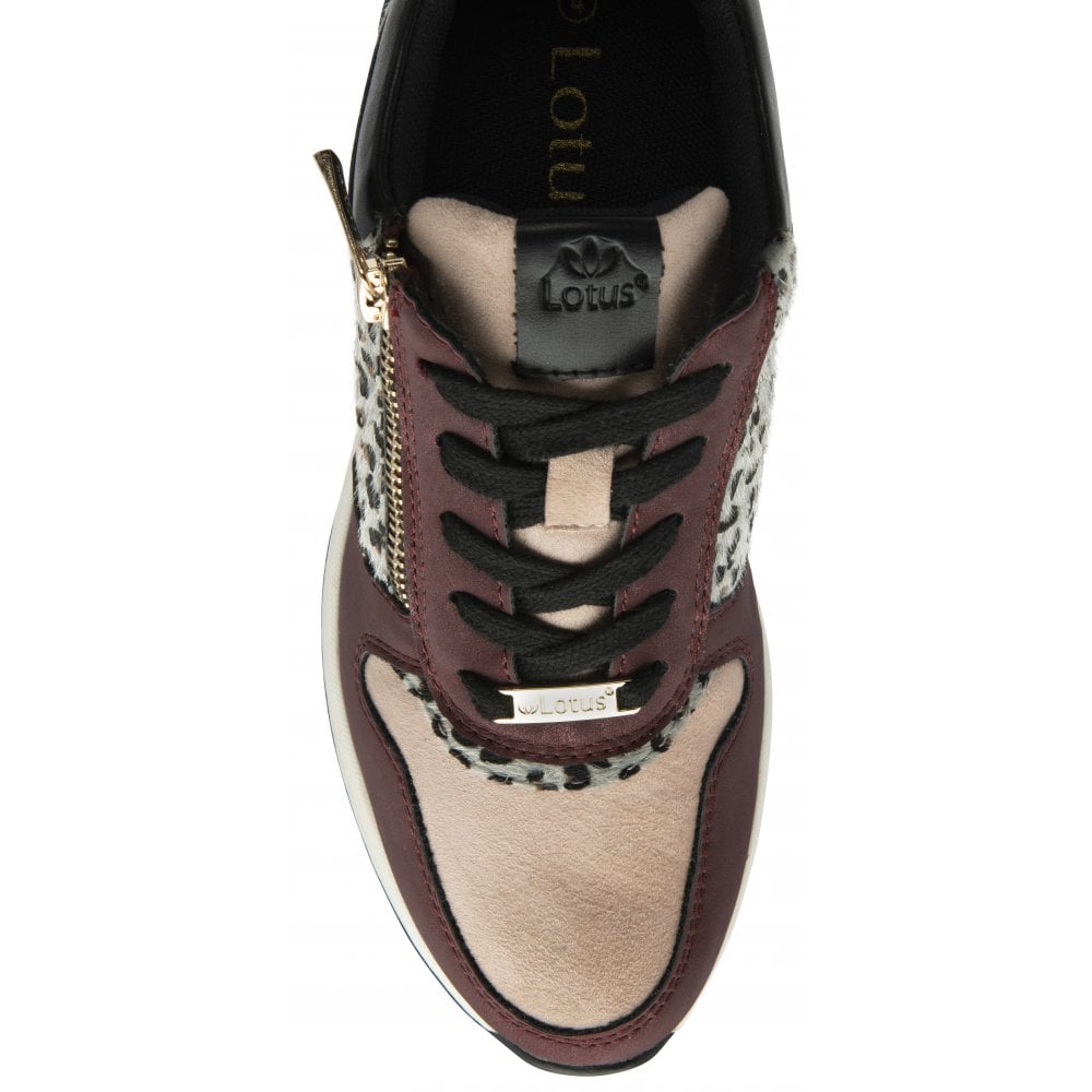 Lotus Moore Women's Zip Up / Lace Up Wedge Trainer Bordo Pink