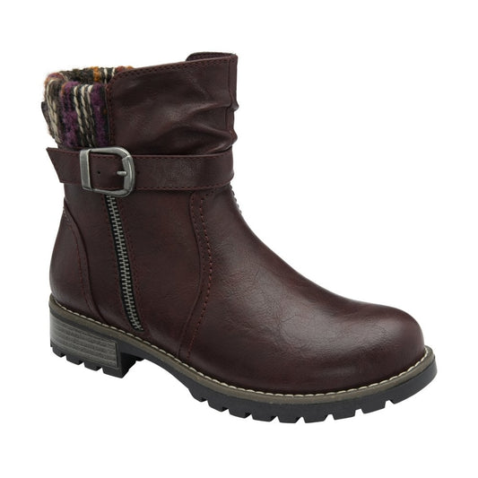 Lotus Triana Women's Zip Up Biker Style Ankle Boot Bordo