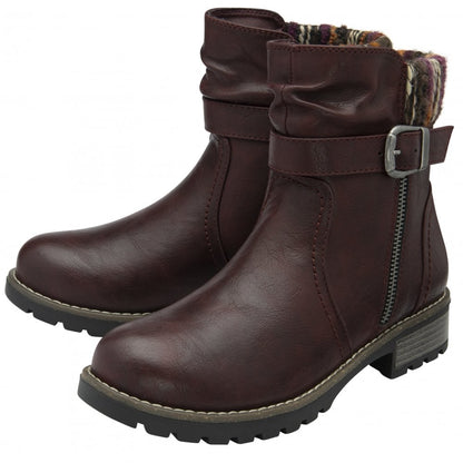 Lotus Triana Women's Zip Up Biker Style Ankle Boot Bordo