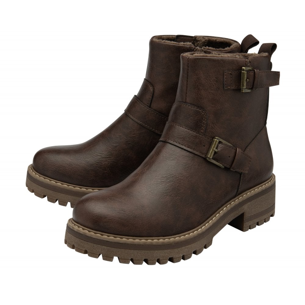 Lotus Jagger Women's Zip Up Ankle Biker Style Boot Brown