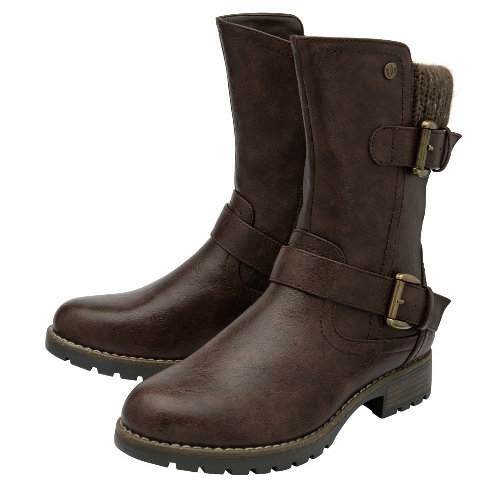 Lotus Jemima Women's Mid Calf Biker Style Boot Brown